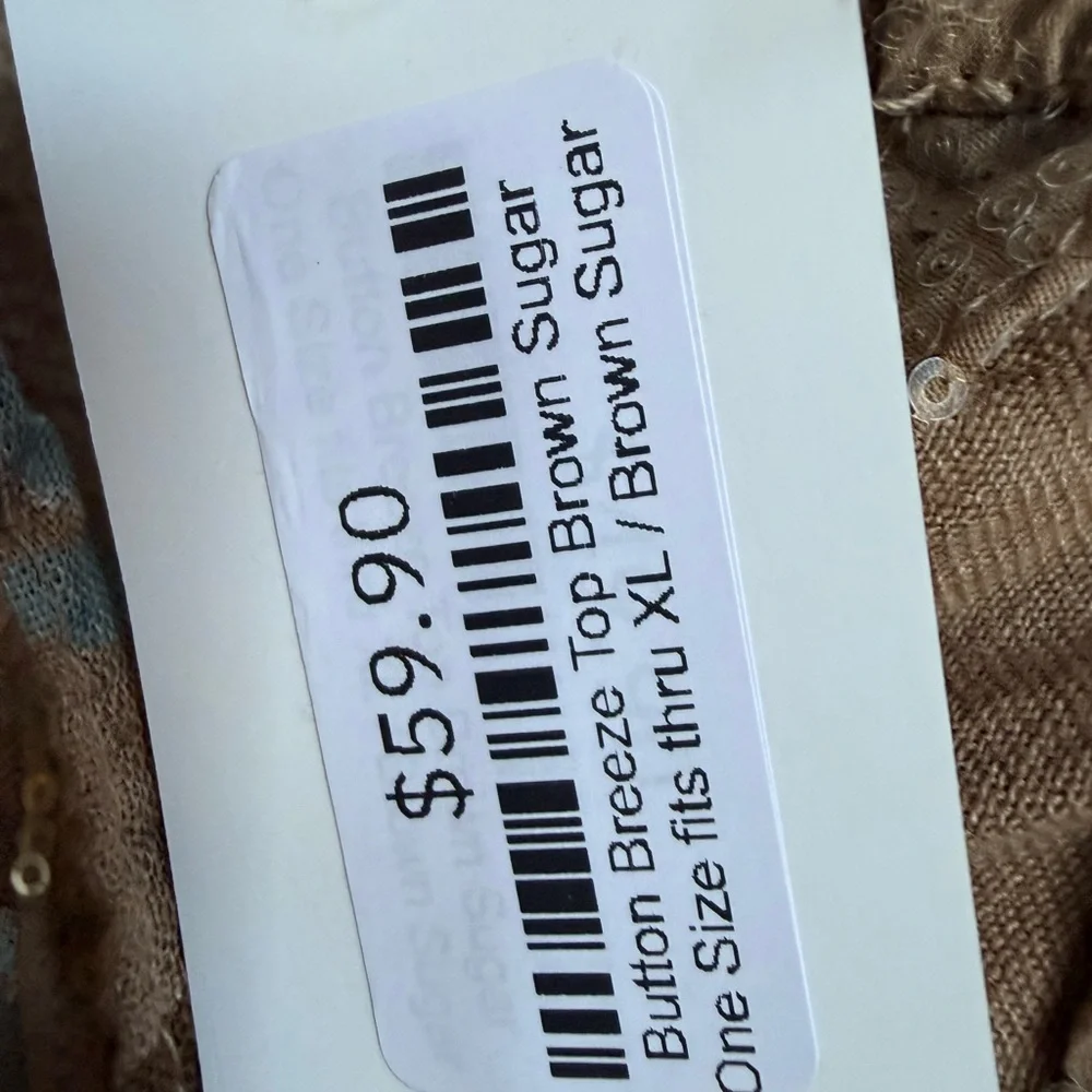 100% Lino NWT Button Breeze Top Brown Sugar One Size fits- XL 100% linen. - Picture 6 of 11